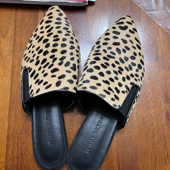 Jenni Kayne Leopard Animal Print Pointed Toe Pony Hair Mules Slip Ons Sz 37 US 7 - Picture 13 of 16